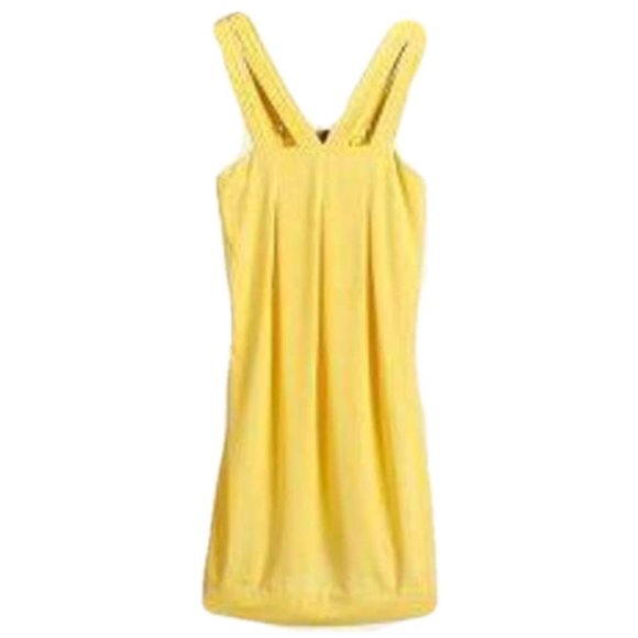 Womens Trapeze Dress Medium Elle Yellow Stretch Pleated Sleeveless Pintuck - Picture 1 of 4